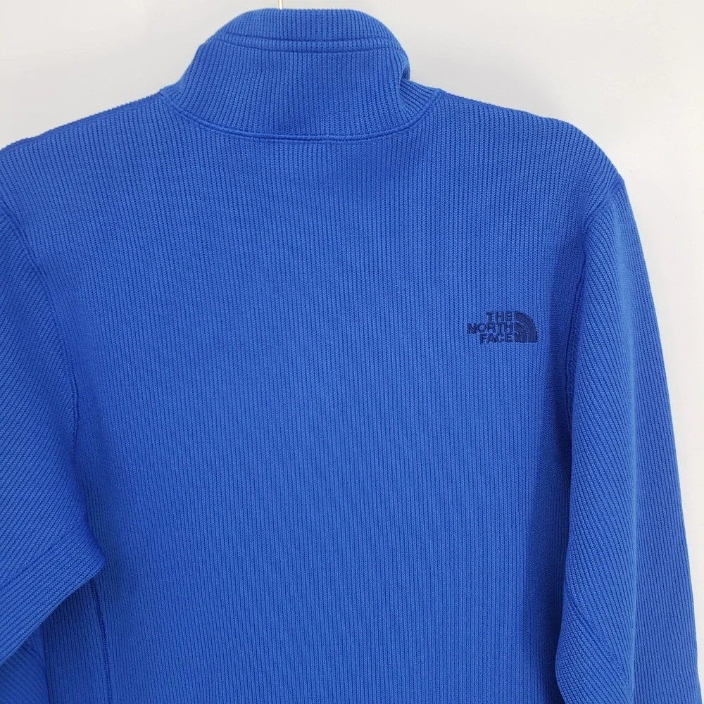 The North Face Ribbed Knit Quarter Zip Pullover Men M Blue Fleece Lined Sweater